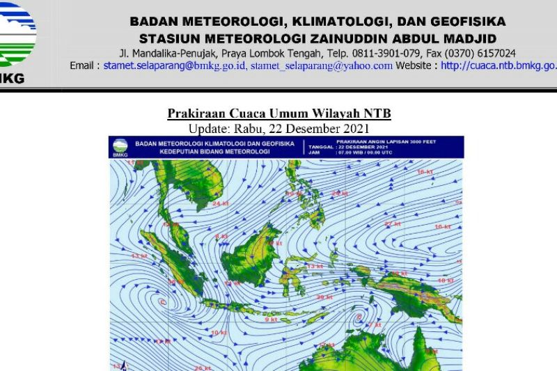 BMKG: Sepekan ke depan NTB diperidiksi hujan sedang dan lebat BMKG: Sepekan ke depan NTB diperidiksi hujan sedang dan lebat