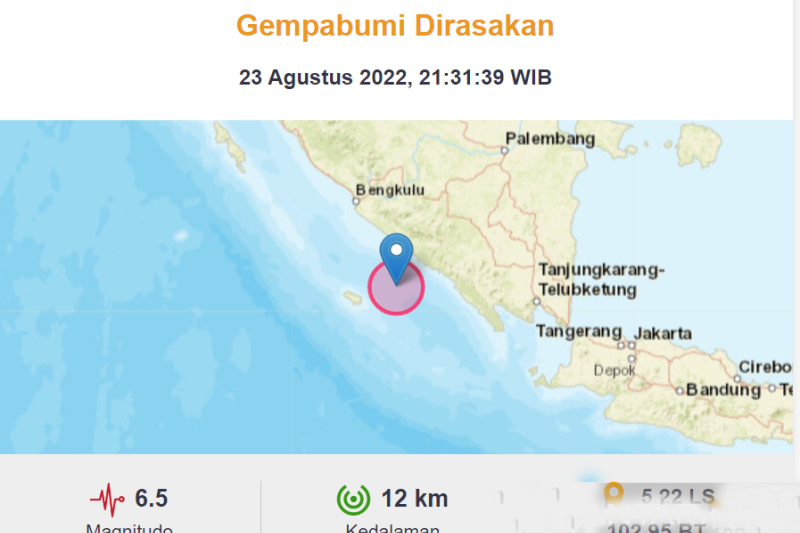Gempa magnitudo 5 getarkan Lampung