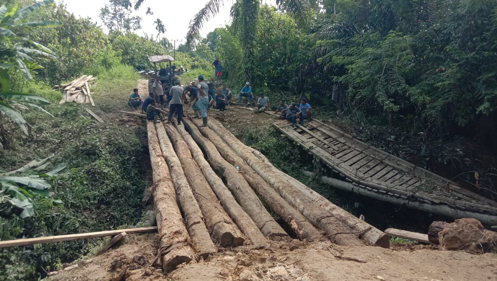 Warga Seureuke, Aceh Utara gotong royong bangun jembatan rusak akibat banjir Warga Seureuke, Aceh Utara gotong royong bangun jembatan rusak akibat banjir