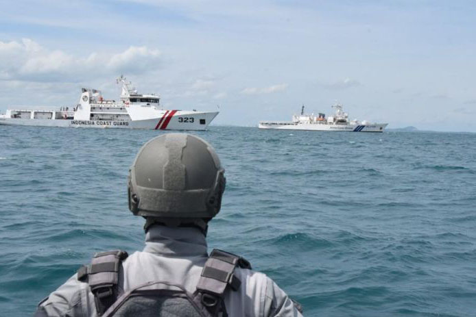 Kapal Bakamla RI-Jepang latihan bersama di Perairan Utara Nongsa Kapal Bakamla RI-Jepang latihan bersama di Perairan Utara Nongsa