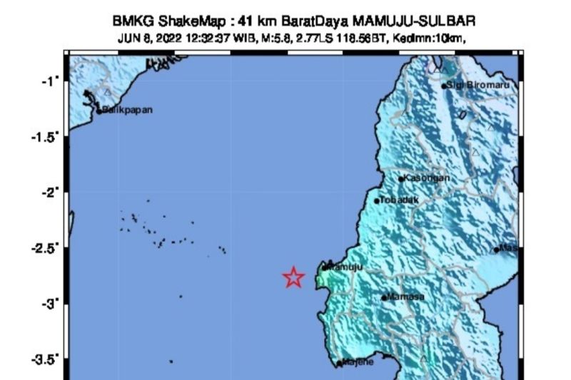 Sulbar diguncang gempa magnitudo 5,8 dan empat orang dikabarkan luka