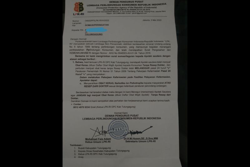 Sejumlah pelaku usaha apotek di Tulungagung diteror LSM