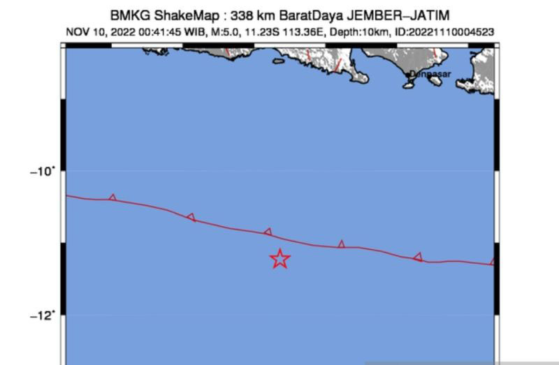 Gempa dangkal magnitudo 5 guncang Jember