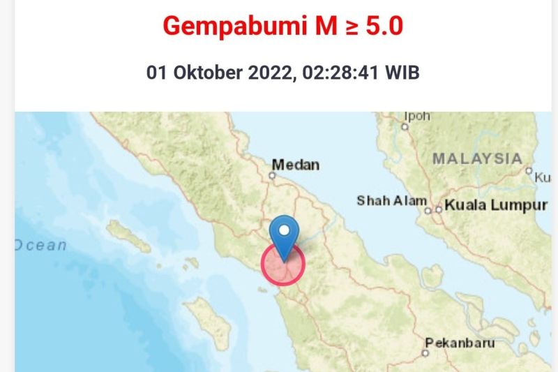 Gempa magnitudo 6.0 guncang Tapanuli Utara