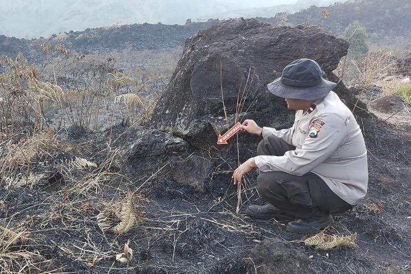 Polisi olah TKP lokasi kebakaran di lereng Gunung Arjuno Polisi olah TKP lokasi kebakaran di lereng Gunung Arjuno