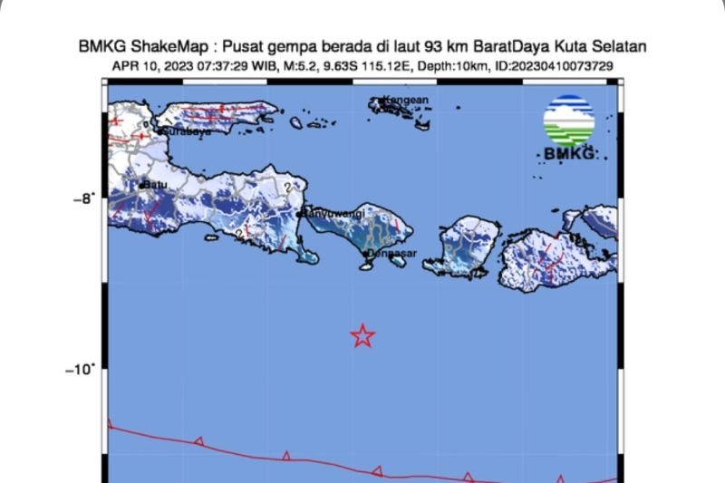 Selatan Bali diguncang gempa magnitudo 5,2 Selatan Bali diguncang gempa magnitudo 5,2