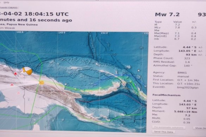Jaringan seismik BMKG catat gempa M 7,2 di Papua Nugini Jaringan seismik BMKG catat gempa M 7,2 di Papua Nugini