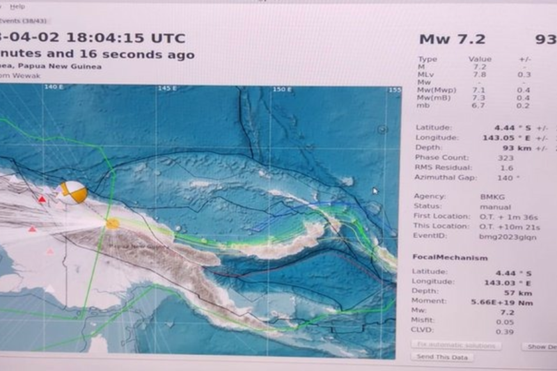 Jaringan seismik BMKG catat  gempa M 7,2 di Papua Nugini