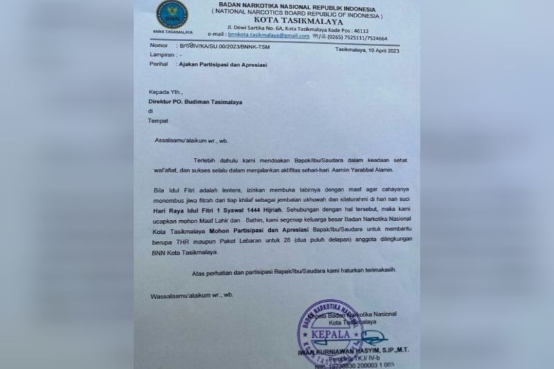 BNN Jabar copot Kepala BNN Tasikmalaya akibat minta THR BNN Jabar copot Kepala BNN Tasikmalaya akibat minta THR