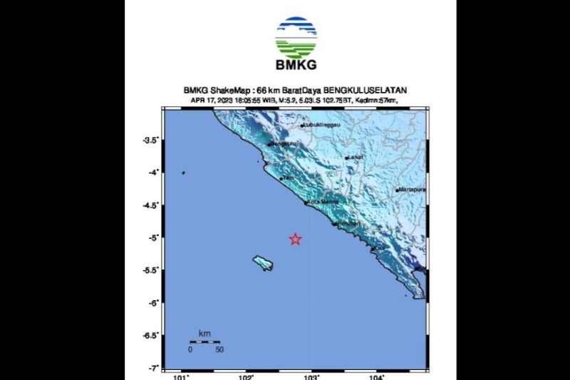 BMKG catat gempa bumi terjadi sebanyak 203 kali di Bengkulu selama 2023