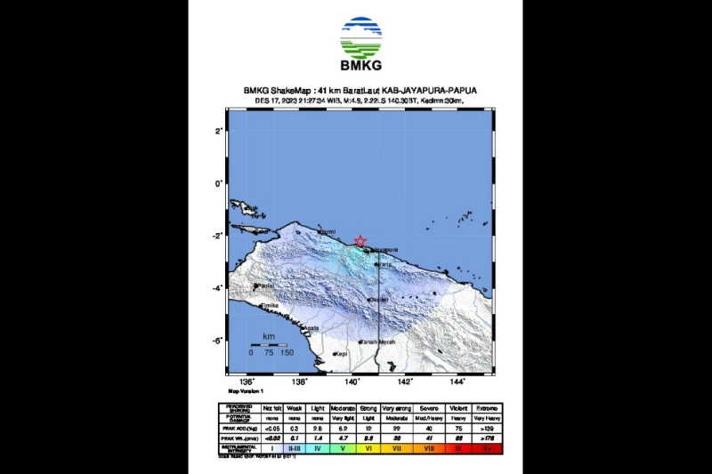 Gempa M 5,28 utara Kabupaten Jayapura akibat subduksi lempeng Gempa M 5,28 utara Kabupaten Jayapura akibat subduksi lempeng