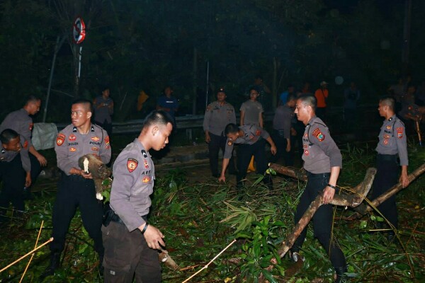 1 peleton pasukan Samapta Polda Sulut evakuasi pohon tumbang di Jalan Lumimuut, Manado 1 peleton pasukan Samapta Polda Sulut evakuasi pohon tumbang di Jalan Lumimuut, Manado