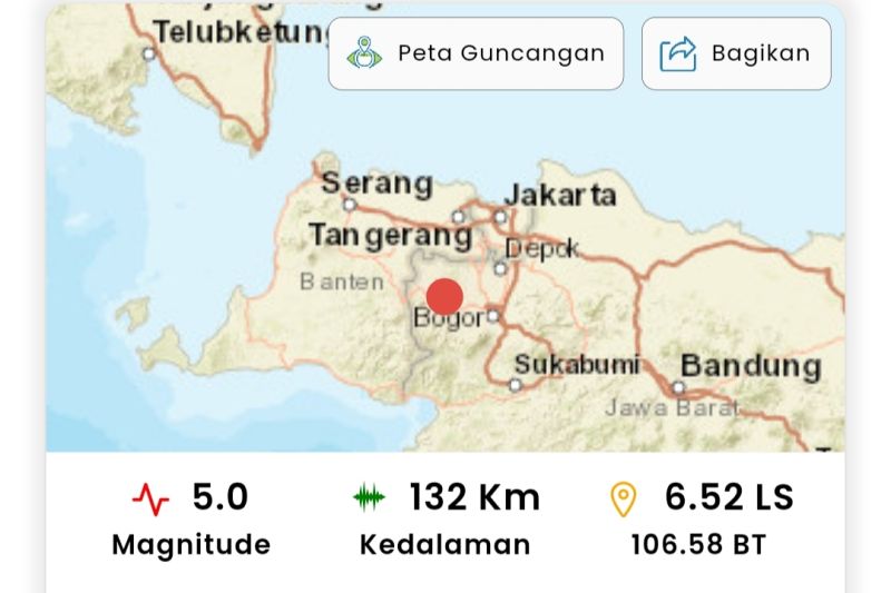Gempa magnitudo 5 terjadi di Kota Bogor Gempa magnitudo 5 terjadi di Kota Bogor