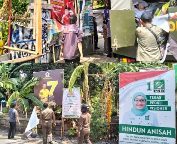 Melanggar, Tim Gabungan tertibkan APK caleg di Kudus Melanggar, Tim Gabungan tertibkan APK caleg di Kudus