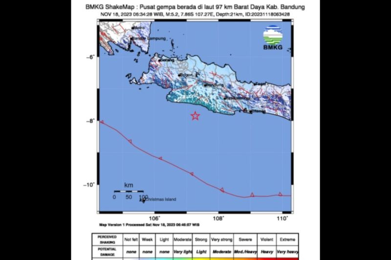 Gempa magnitudo 5,2 guncang Barat Daya Kabupaten Bandung