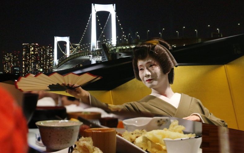 Makan malam mengarungi Tokyo di kapal Yakatabune bersama Geisha
