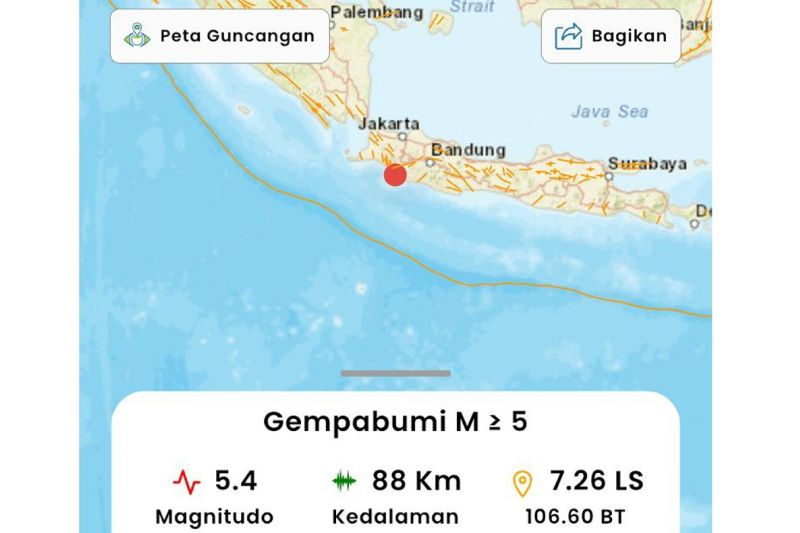 Sukabumi diguncang gempa M5,4