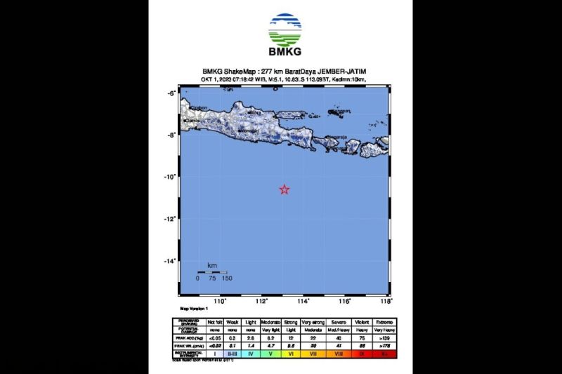 Samudera Hindia selatan Jatim diguncang gempa M5,1 Samudera Hindia selatan Jatim diguncang gempa M5,1