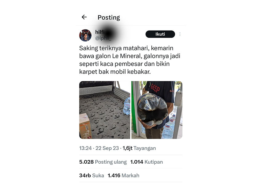 Galon sekali pakai gosong karena matahari, pakar polimer ingatkan bahaya bagi kesehatan Galon sekali pakai gosong karena matahari, pakar polimer ingatkan bahaya bagi kesehatan