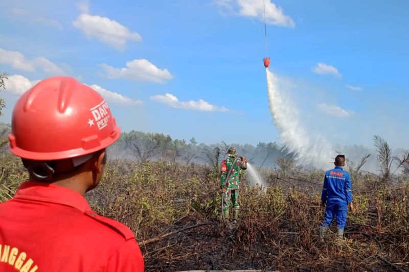 Helikopter water bombing padamkan api di Sumsel dan Jatim Helikopter water bombing padamkan api di Sumsel dan Jatim