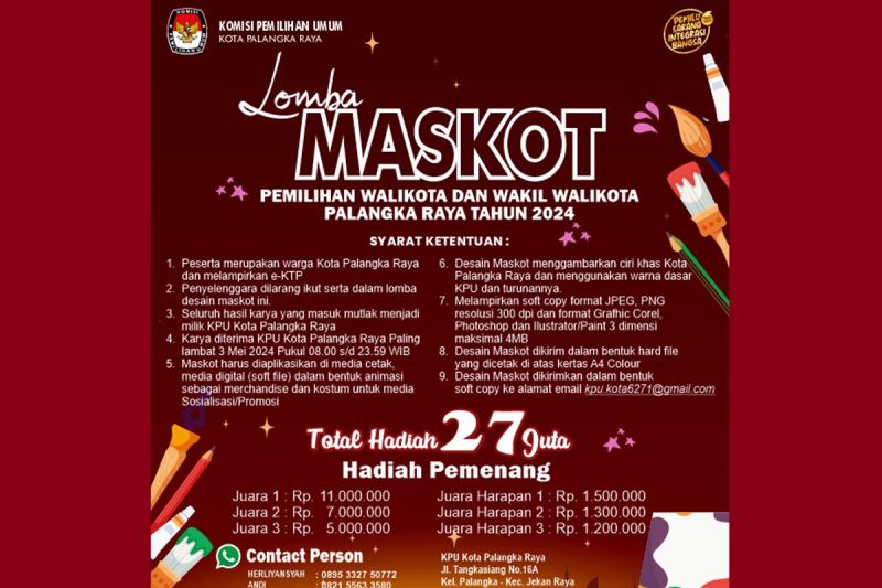 KPU Palangka Raya sayembarakan maskot Pilkada 2024 KPU Palangka Raya sayembarakan maskot Pilkada 2024