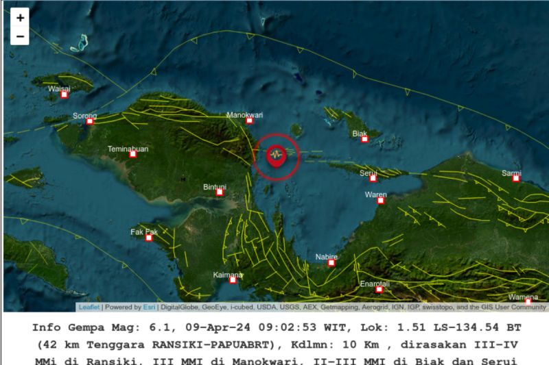 Gempa magnitudo 6,1 di Ransiki tidak berpotensi tsunami Gempa magnitudo 6,1 di Ransiki tidak berpotensi tsunami