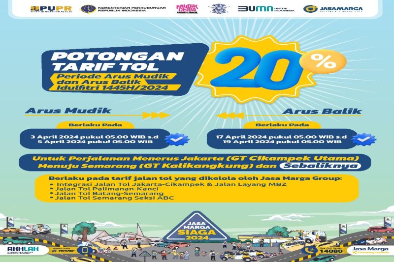 Jasa Marga akan berlakukan diskon tarif 20 persen Tol Trans Jawa Jasa Marga akan berlakukan diskon tarif 20 persen Tol Trans Jawa
