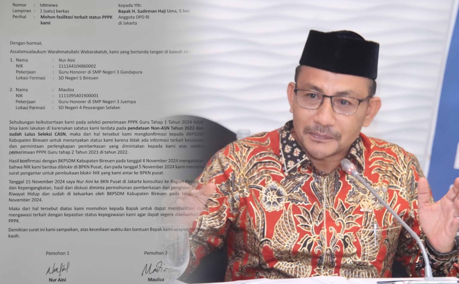 Haji Uma terima aspirasi dua calon PPPK asal Bireuen yang ditolak sistem saat mendaftar Haji Uma terima aspirasi dua calon PPPK asal Bireuen yang ditolak sistem saat mendaftar