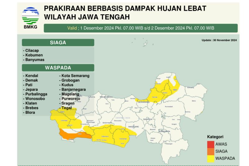 BMKG imbau warga Jateng selatan siaga terhadap dampak hujan lebat BMKG imbau warga Jateng selatan siaga terhadap dampak hujan lebat