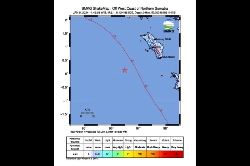 Gempa M5,1 di wilayah Nias Barat tidak berpotensi tsunami Gempa M5,1 di wilayah Nias Barat tidak berpotensi tsunami