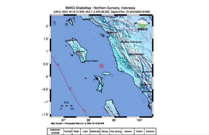 Gempa magnitudo 5,7 guncang Nias Selatan