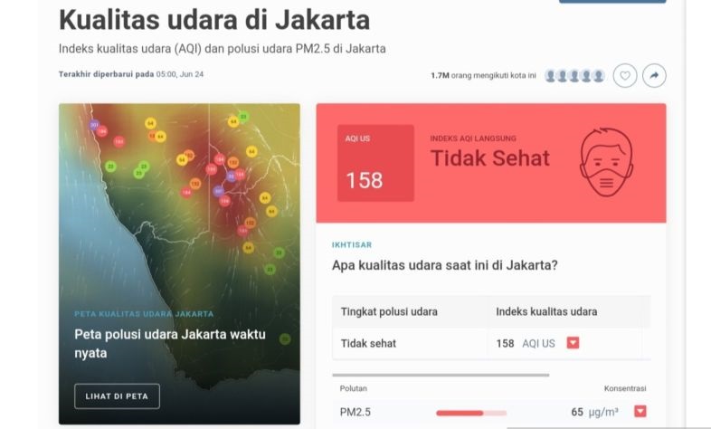 Kualitas udara Jakarta yang tidak sehat mengharuskan kita memakai masker saat keluar rumah Kualitas udara Jakarta yang tidak sehat mengharuskan kita memakai masker saat keluar rumah