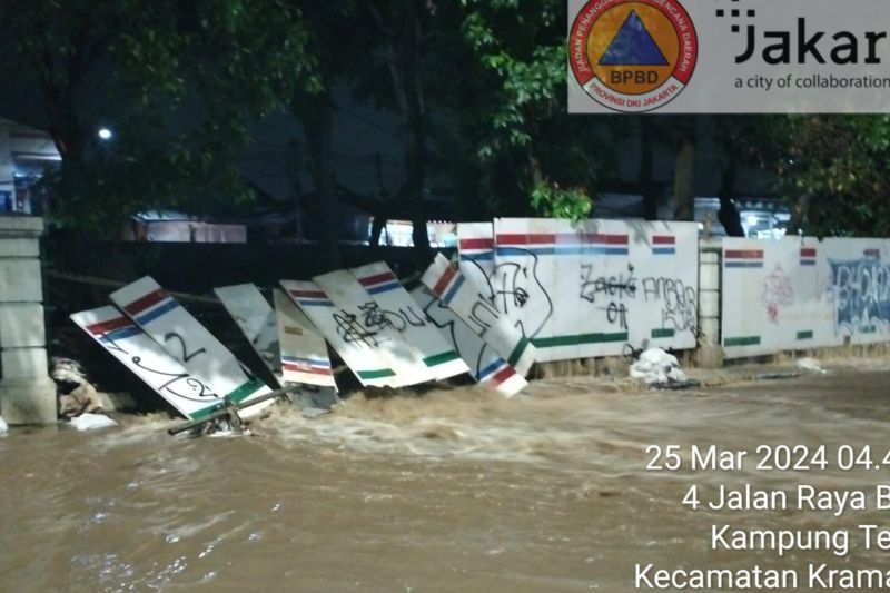 Tanggul kali Hek Jaktim jebol karena debit air Tanggul kali Hek Jaktim jebol karena debit air