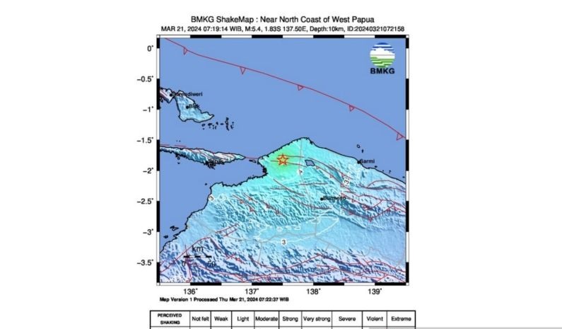 Gempa magnitudo 5,4 terjadi di Memberamo Raya Papua Gempa magnitudo 5,4 terjadi di Memberamo Raya Papua