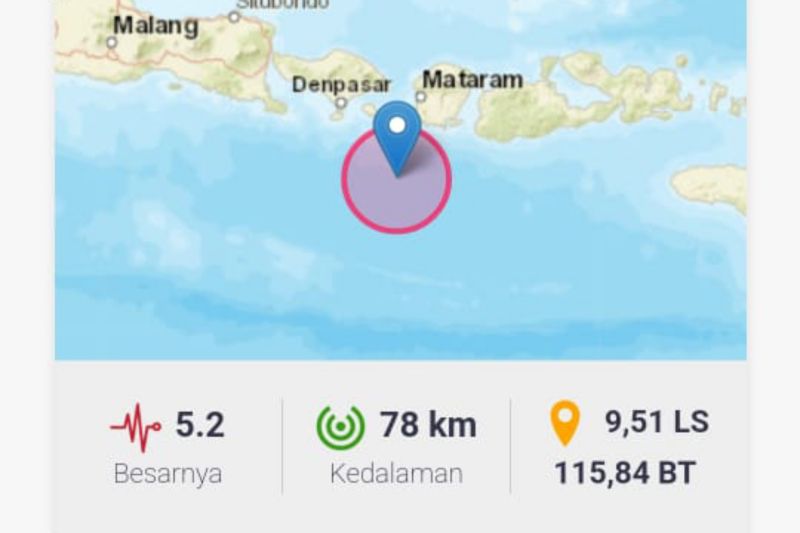 Gempa magnitudo 5.2 guncang Lombok NTB Gempa magnitudo 5.2 guncang Lombok NTB