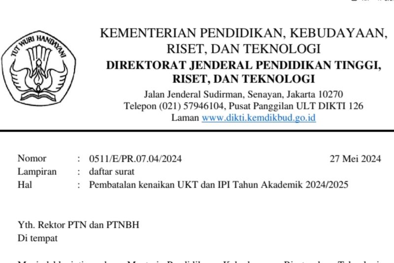 Kemendikbudristek cabut surat rekomendasi tarif UKT di PTN dan PTNBH Kemendikbudristek cabut surat rekomendasi tarif UKT di PTN dan PTNBH