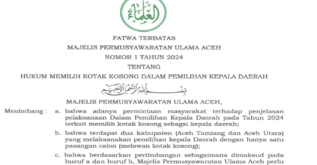 MPU Aceh keluarkan fatwa boleh memilih kotak kosong di Pilkada MPU Aceh keluarkan fatwa boleh memilih kotak kosong di Pilkada