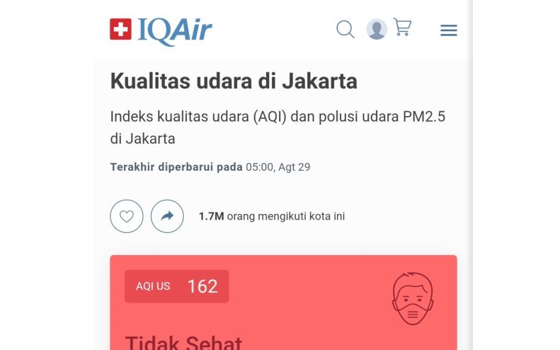 Tetap jaga kesehatan, kualitas udara Jakarta pagi ini masih tak sehat Tetap jaga kesehatan, kualitas udara Jakarta pagi ini masih tak sehat