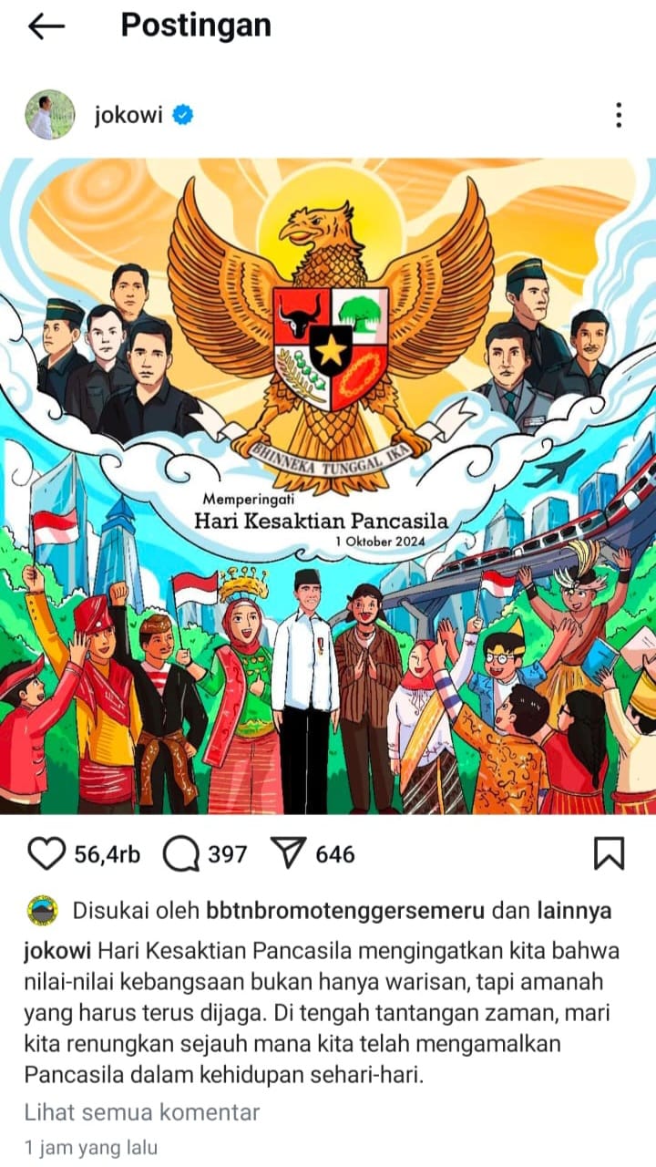 Unggahan Jokowi tentang Hari Kesaktian Pancasila 2024 Unggahan Jokowi tentang Hari Kesaktian Pancasila 2024