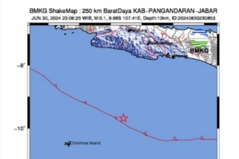 Gempa magnitudo 5,0 guncang Pangandaran Jawa Barat Gempa magnitudo 5,0 guncang Pangandaran Jawa Barat