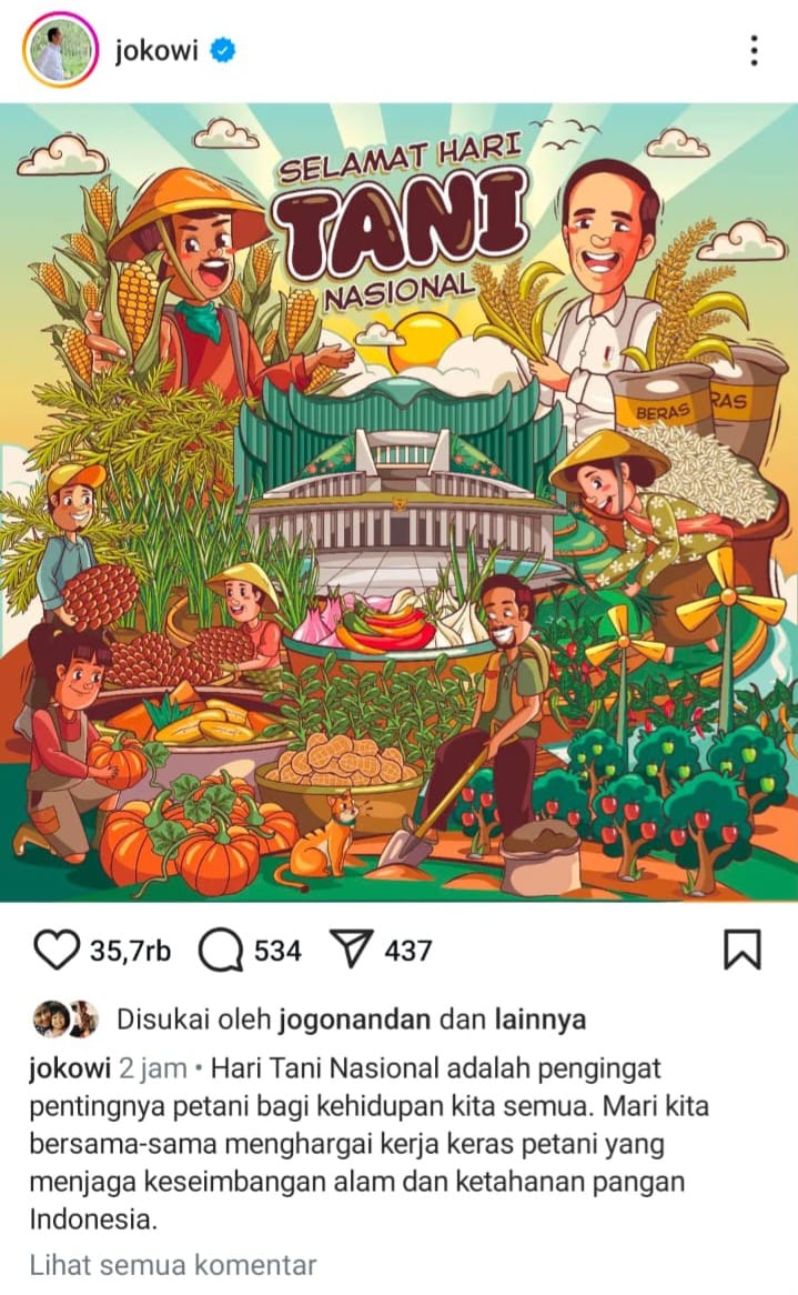 Presiden Jokowi ucapkan Selamat Hari Tani Nasional Presiden Jokowi ucapkan Selamat Hari Tani Nasional