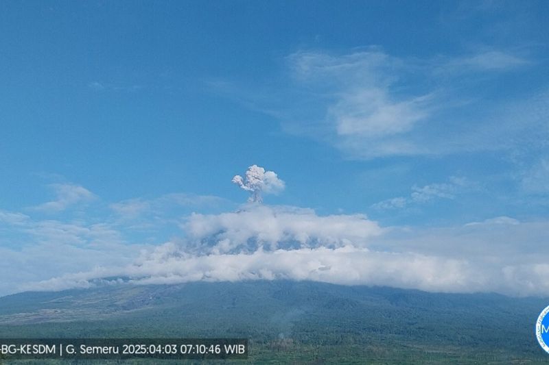 Gunung Semeru erupsi dengan letusan 900 meter di atas puncak Gunung Semeru erupsi dengan letusan 900 meter di atas puncak