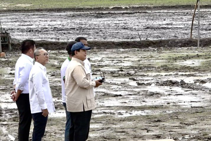 Presiden uji coba drone untuk tebar benih saat tanam raya di Banyuasin Presiden uji coba drone untuk tebar benih saat tanam raya di Banyuasin