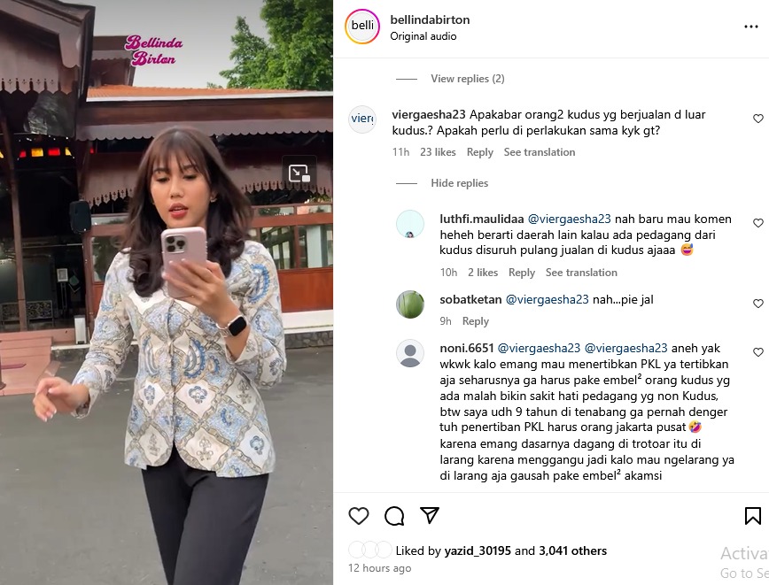 Konten penertiban PKL non KTP Kudus, Bellinda Birton tuai kritik netizen 