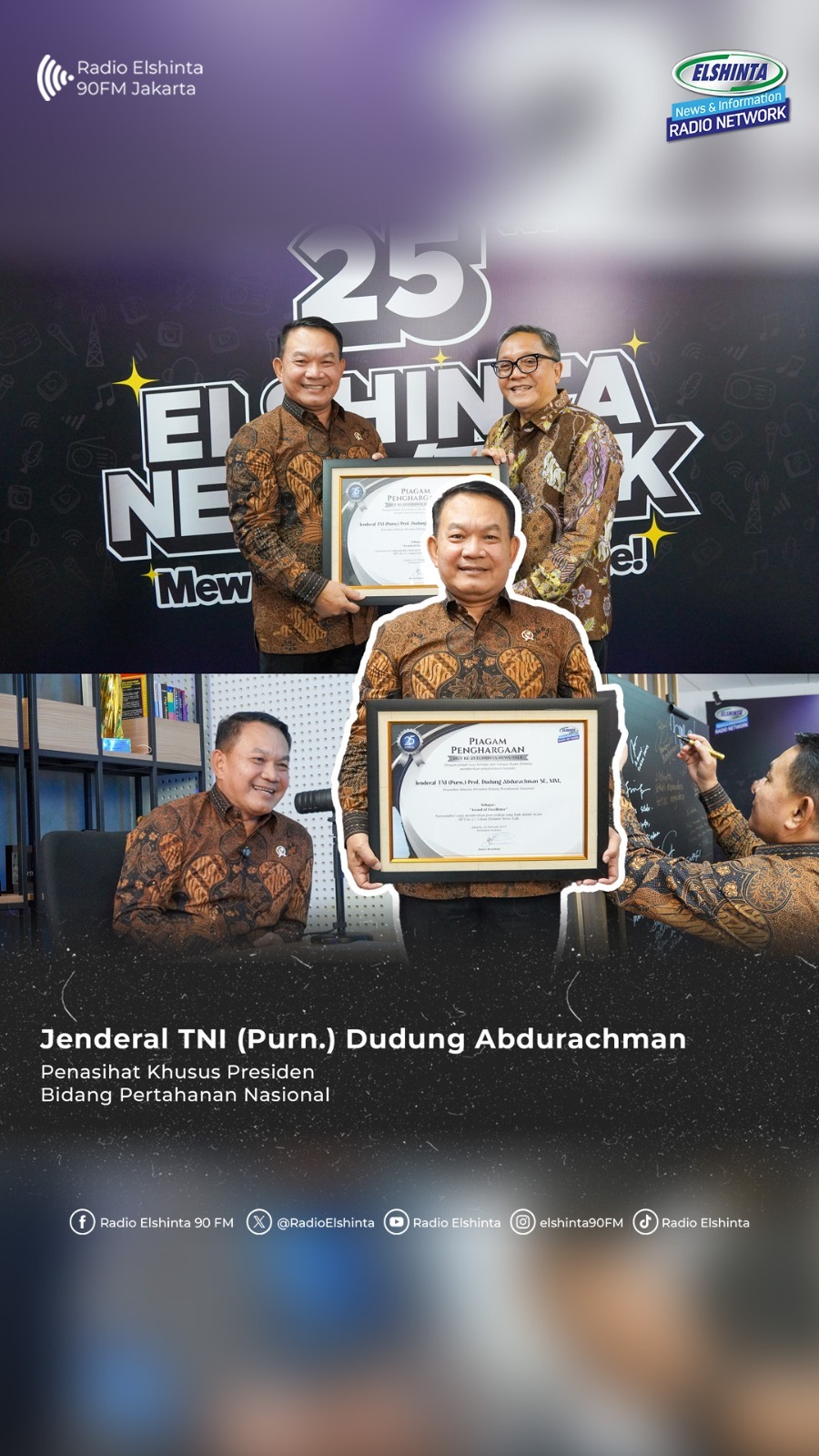 Jenderal TNI (Purn.) Dudung Abdurachman meriahkan HUT ke-25 Elshinta dengan lagu viral di Podcast