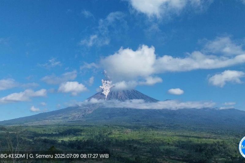 Gunung Semeru empat kali erupsi dengan tinggi letusan hingga 1 Km Gunung Semeru empat kali erupsi dengan tinggi letusan hingga 1 Km