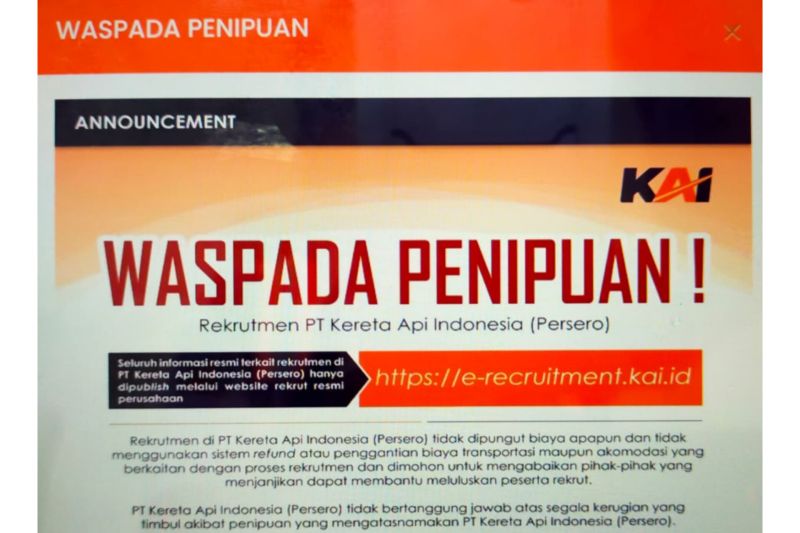 Waspadai undangan palsu rekrutmen kerja PT KAI Waspadai undangan palsu rekrutmen kerja PT KAI