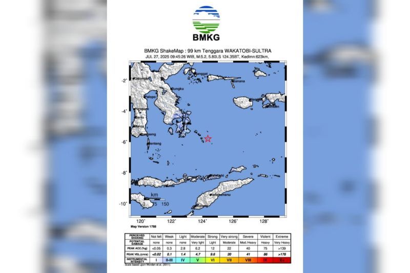 BMKG: Gempa magnitudo 5,1 di Laut Banda dirasakan hingga Wakatobi