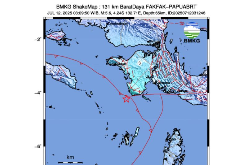 Barat daya Fakfak Papua Barat diguncang gempa bermagnitudo 5,6