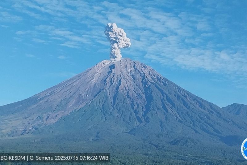 Gunung Semeru erupsi dengan letusan hingga 1,2 km di atas puncak Gunung Semeru erupsi dengan letusan hingga 1,2 km di atas puncak